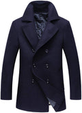 chouyatou Men's Classic Notched Collar Double Breasted Wool Blend Pea Coat (Medium, Dark Blue)