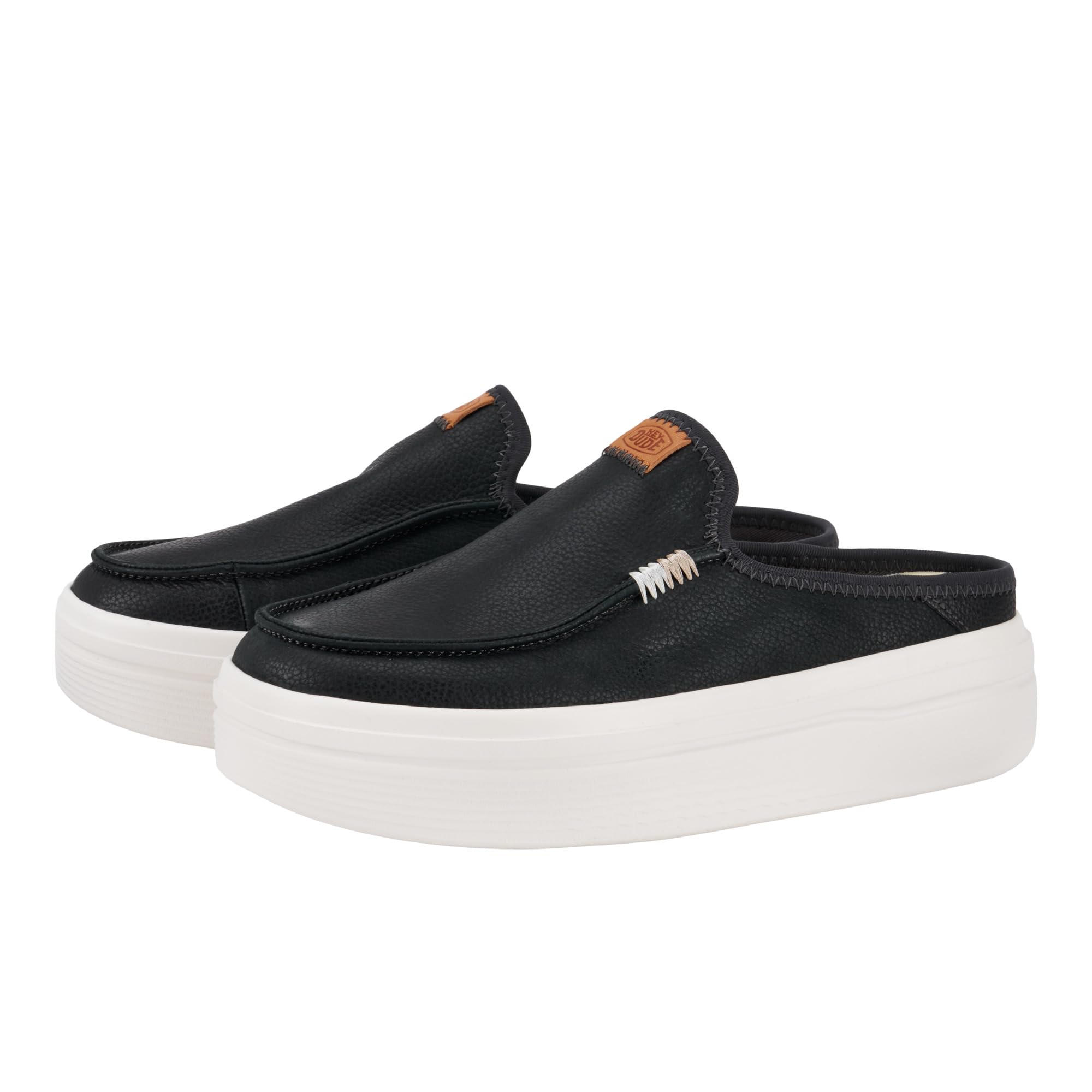 HEYDUDE Austin Lift Leather Black Size 6 | Women's Shoes | Women Slip-on Loafers | Comfortable & Light-Weight