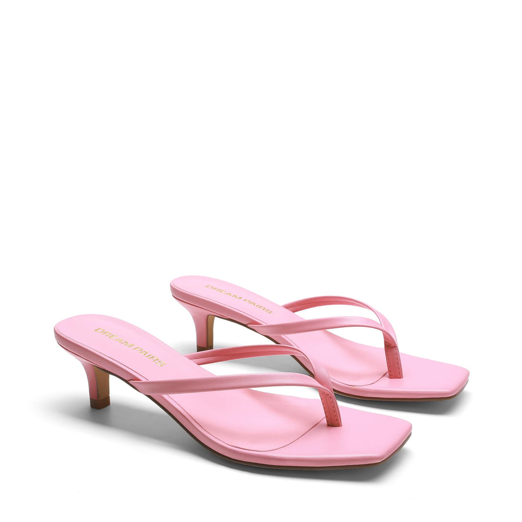 DREAM PAIRS Kitten Heels for Women Flip Flop Low Heels Square Open Toe Sandals Thong 1.96 Inch Heeled Sandals for Summer Vocation,Size 8,Pink,SDHS25001W