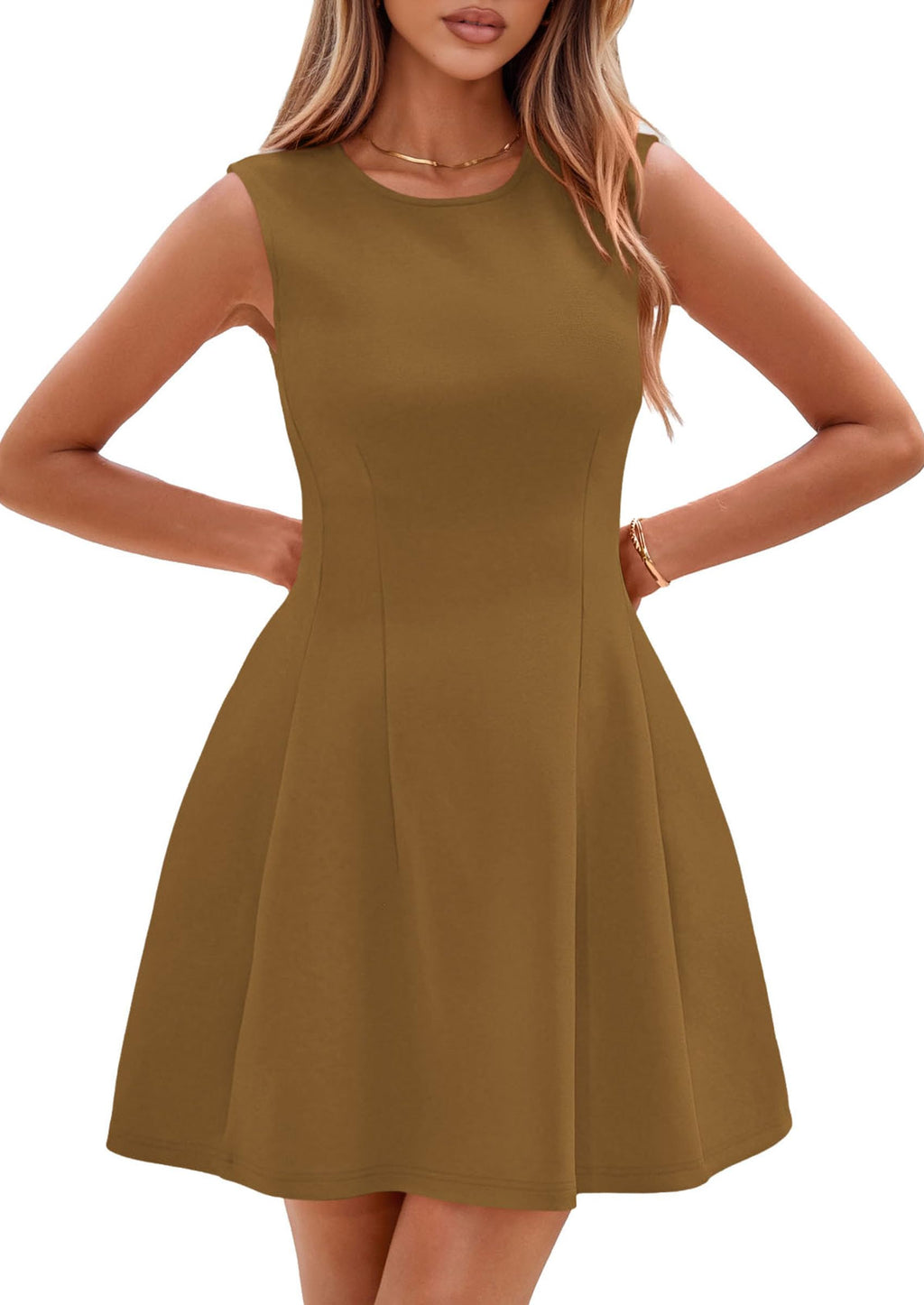 PRETTYGARDEN Summer Dresses for Women 2026 Elegant Classy Spring A Line Business Casual Work Graduation Cocktail Short Dress (Khaki,XX-Large)