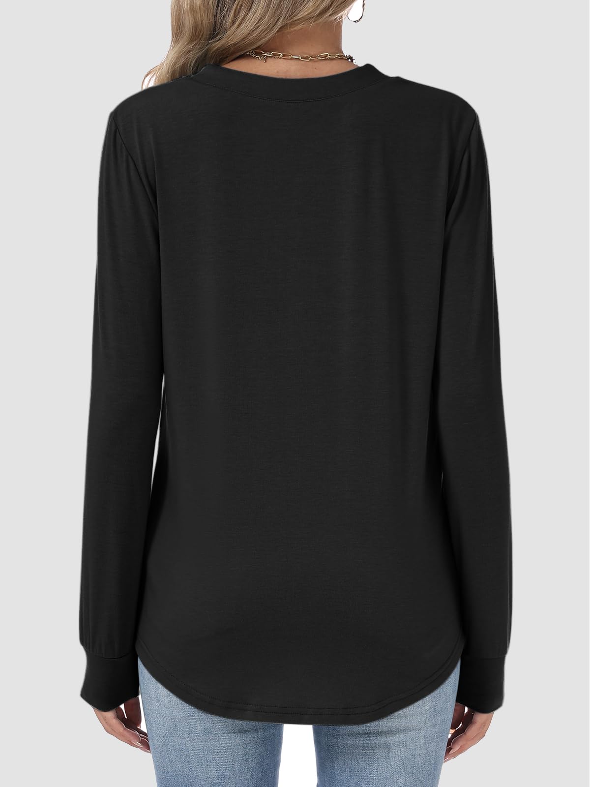 Lallabai Women's Long Sleeve Shirts Fall Button Henley Tunic Tops Dressy Casual Blouses 2026 T-Shirts Outfits Fashion Clothes Black