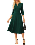 GRACE KARIN Dark Green Gress,Semi Formal Wedding Guest Dresses,3/4 Sleeve Holiday Dress with Pocket S