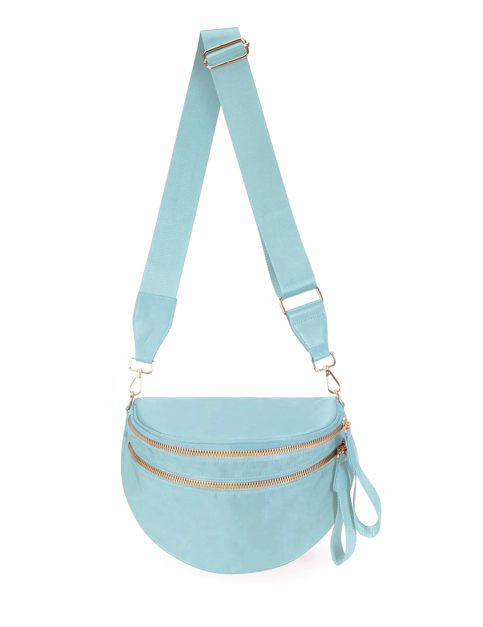 FEIBOON Spacious Nylon Crossbody Bag Bum Bag Handbags Wallets Purses Trendy Shoulder Bag for Women (Ice blue)