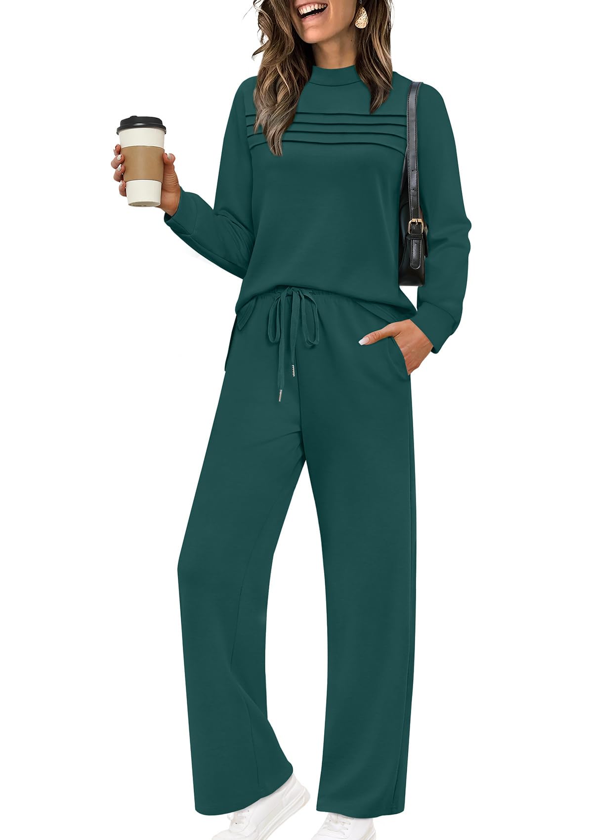 WIHOLL Valentines Day Pajamas Women's Two Piece Sets Winter Long Sleeve Travel Outfits Fashion Lounge Tracksuit Fall Wide Leg Sweatpants Matching Sweat Set Blue L