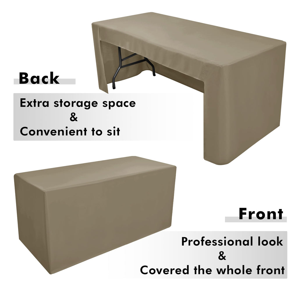 Nasitos 2 Pack Taupe Tablecloth 6 Foot - Open Back Fitted Tablecloth Rectangle Table, Washable Fabric Trade Show Table Cover for Craft Show, Display, Parties, Wedding, Events