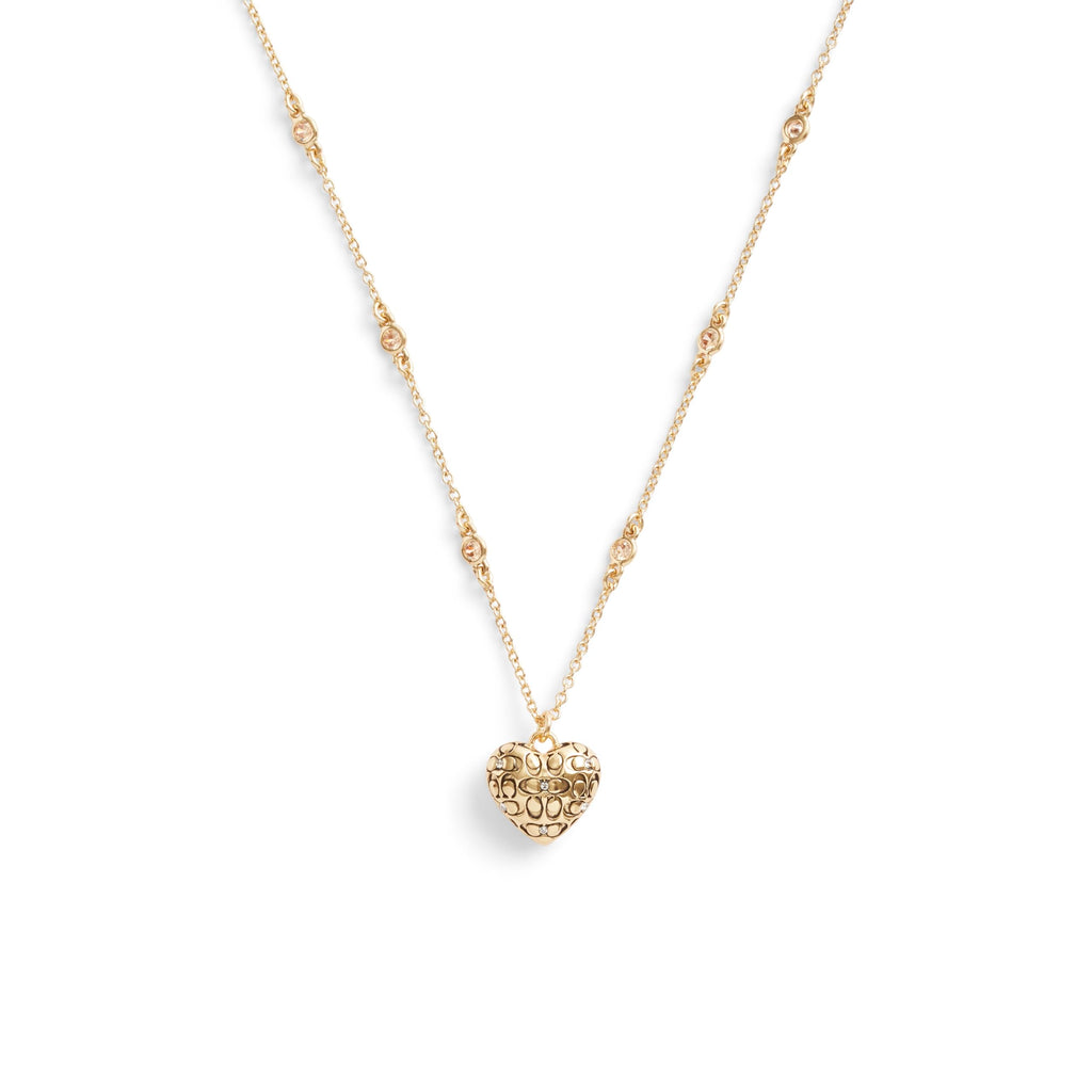 Coach, Women's, Signature Quilted Heart Pendant Necklace, Crystal/Gold, One Size