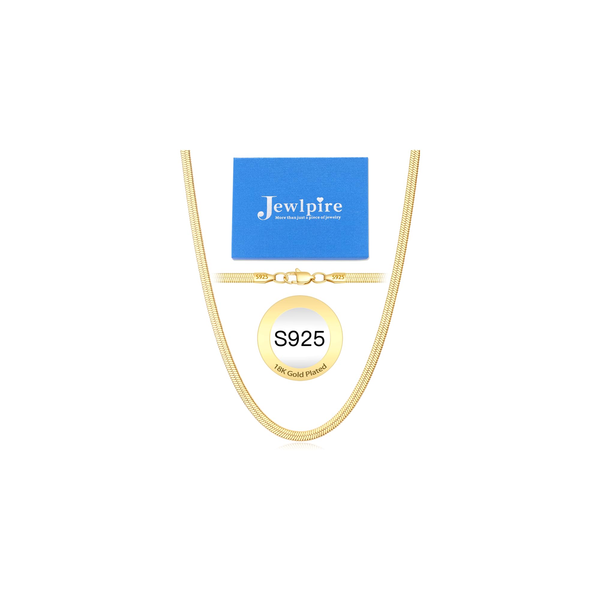 Jewlpire 18K Gold Plated Snake Chain Necklace for Women, 3mm Herringbone Necklace Choker Necklaces for Women, Women Chain Necklaces 16 Inch