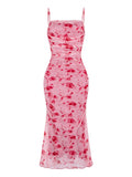 GORGLITTER Women's Floral Spring Summer Wedding Guest Dress Bridal Shower Cocktail Tea Party Beach Midi Sun Dress 2026 Hot Pink Floral Small