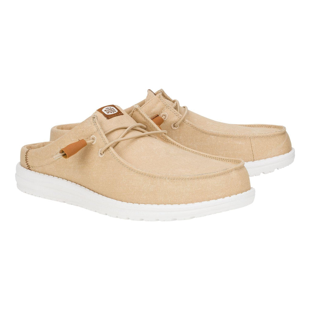 HEYDUDE Men's Wally Slip Stretch Canvas Loafer Tan/White