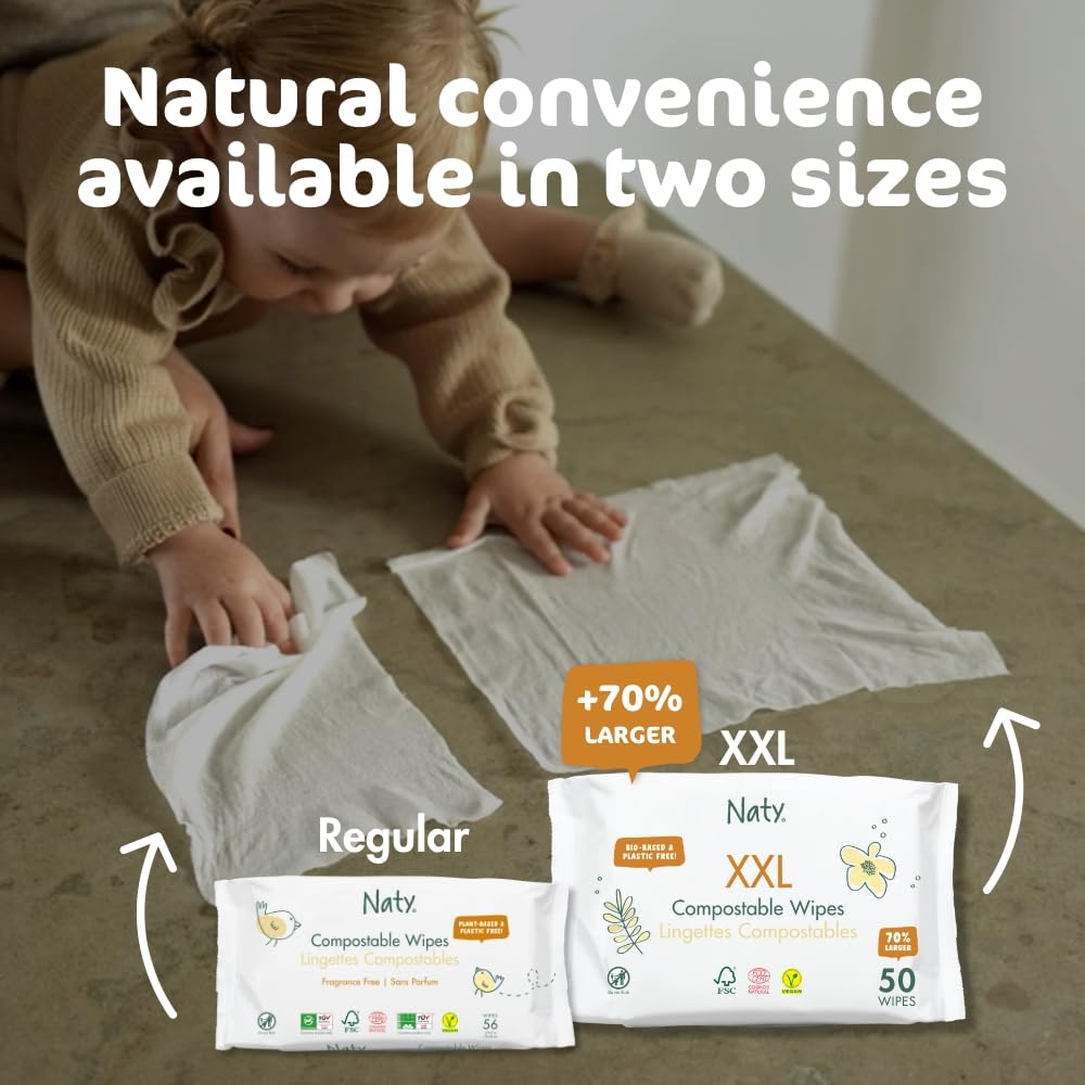 Naty Baby Wipes | 98% Water, Hypoallergenic & Natural for Sensitive Skin | Unscented, Plant-Based, Fragrance-Free | Plastic-Free & Compostable | Newborn & Toddler Diaper Wipes | 672 Count (12 Packs)