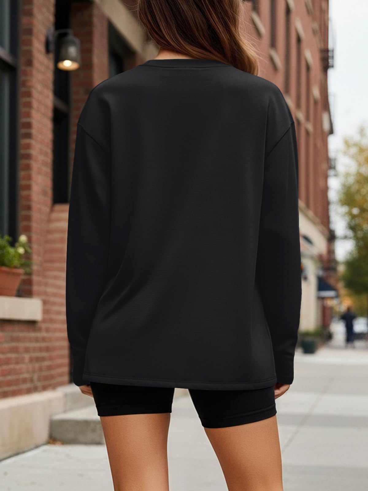 Trendy Queen Womens Spring Tops Oversized Long Sleeve T Shirts 2026 Basic Tee Fall Casual Workout Y2K Clothes Black M