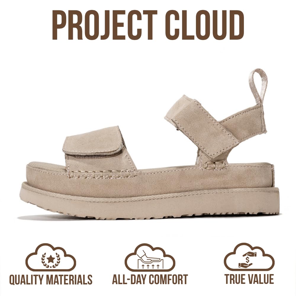 Project Cloud 100% Genuine Leather Platform Sandals For Women - Memory Foam Insole Slip Resistant Chunky Womens Sandals with adjustable straps - Wedge Sandals for Women 2026 (Bronzestar, WHEATSDE,8)