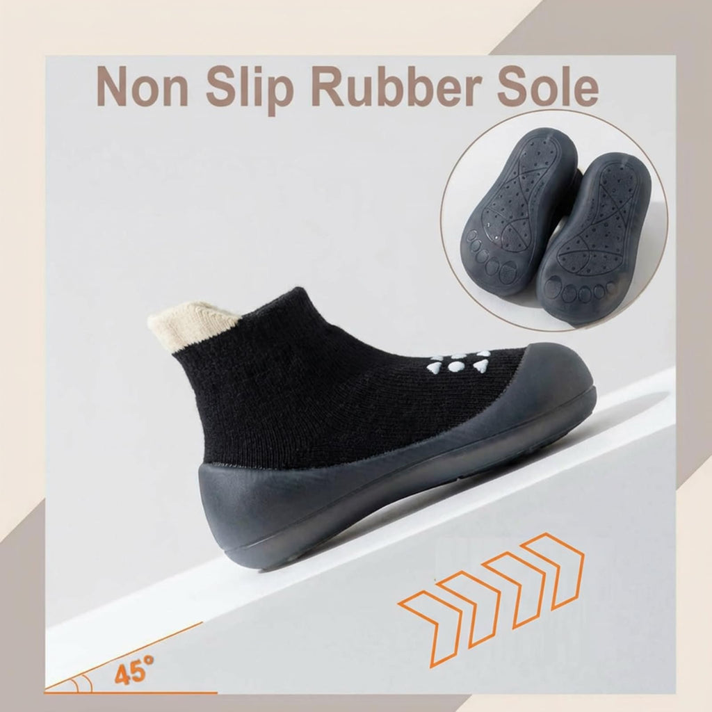 Hstyle Baby Sock Shoes Toddler Walking Shoes Infant Non-Slip Slippers Soft Rubber Sole Sneakers for Baby Boys Girls 12-18 Months Black
