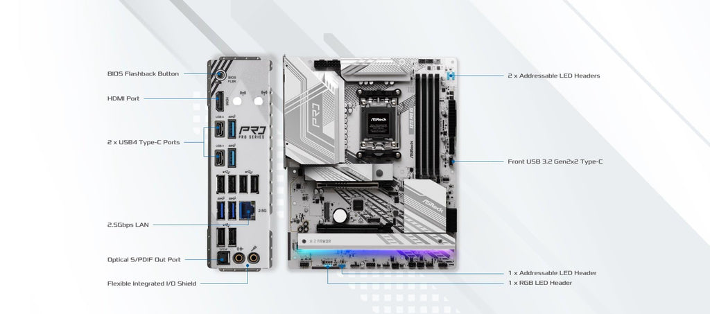 ASRock X870 Pro RS AMD Ryzen Socket AM5 ATX Motherboard DDR5 DIMMs 8000 MHz 256 GB PCIe Gen5 SATA3 6.0 Gb/s