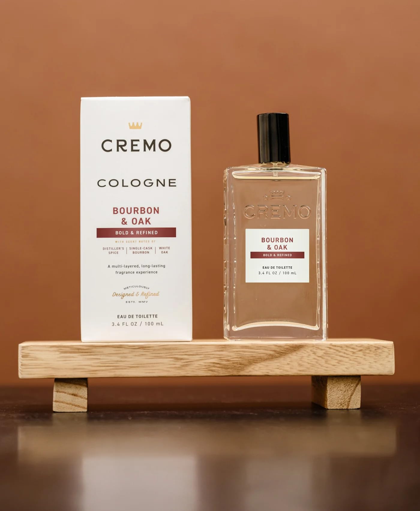 Cremo Cologne For Men - Bourbon & Oak Mens Cologne Spray, A Sophisticated Blend of Distiller’s Spice, Fine Bourbon and White Oak, Multi-Layered Signature Men's Fragrances, 3.4 Fl Oz