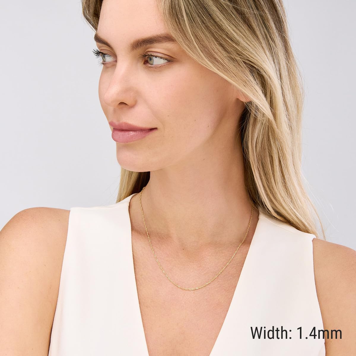 JEWELHEART 14K Solid Gold Singapore Chain - 1.4mm Diamond Cut Twisted Chain Necklace - Dainty Real Yellow Gold Pendant Necklace For Women 24"