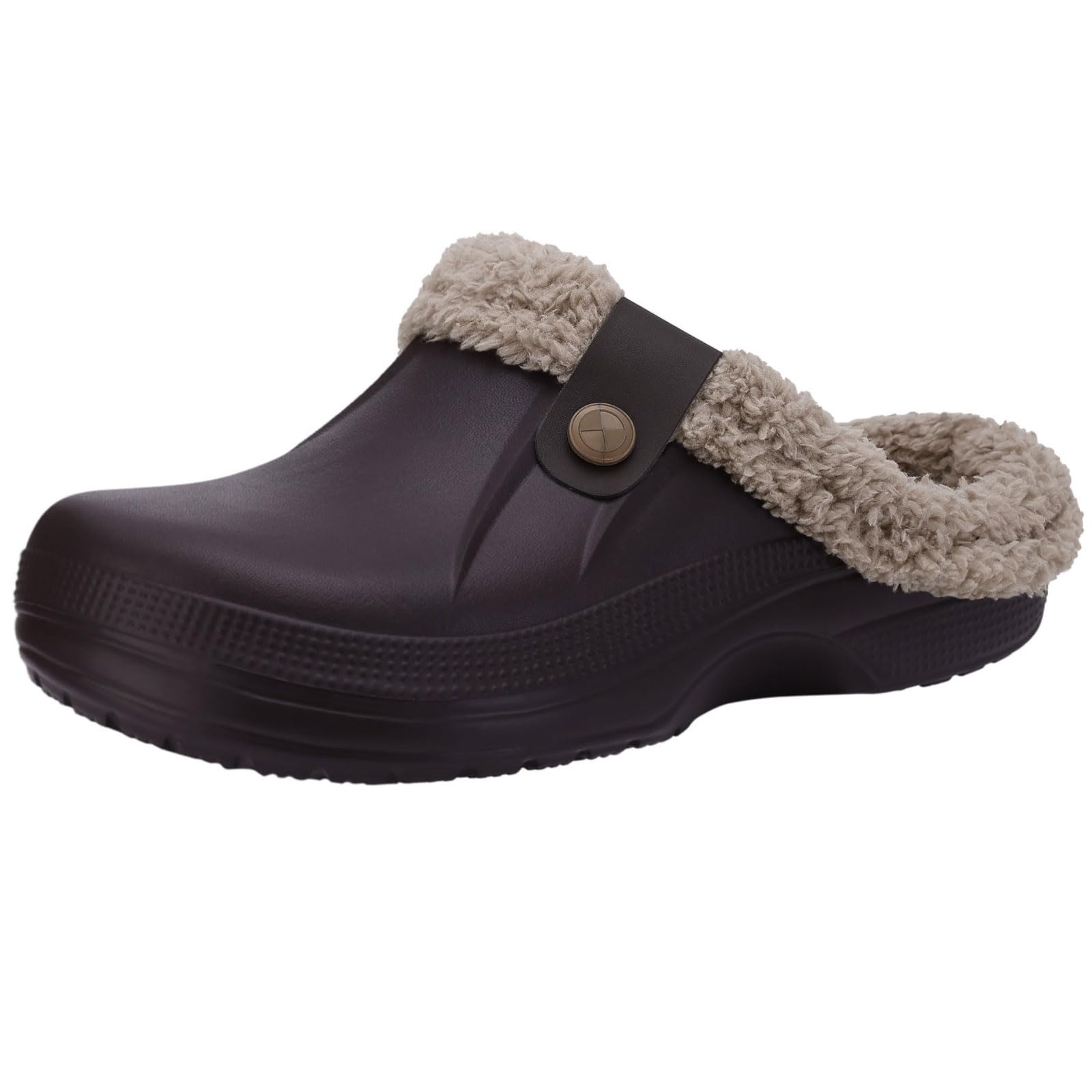 Beslip Classic Fur Lined Clogs Waterproof Winter Fuzzy Slippers for Women Men Indoor and Outdoor Indoor and Outdoor, Walnut Women Szie 12-13