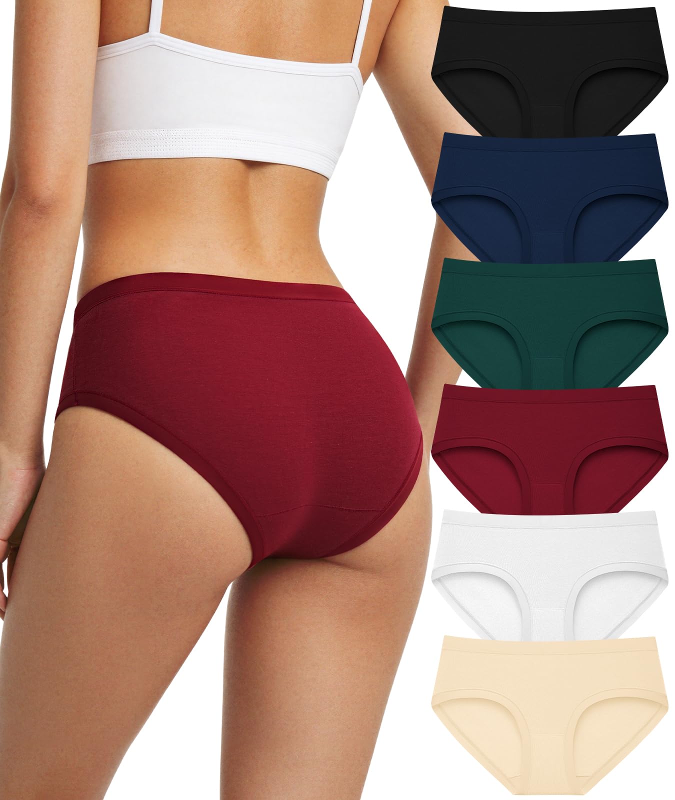 Cuweni Women's Cotton Underwear Full Coverage Soft Briefs Stretch Comfortable Low Rise Breathable Ladies Hipster Panties 6 Pack (US, Alpha, Medium, Regular, Regular, 6 color packs)