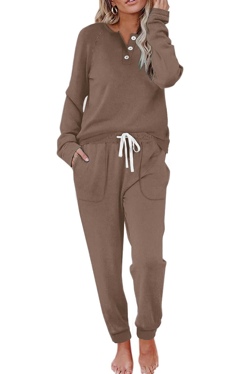 WIHOLL Lounge Sets for Women Fall Outfits 2 Piece Sweatsuits for Women Set Khaki M