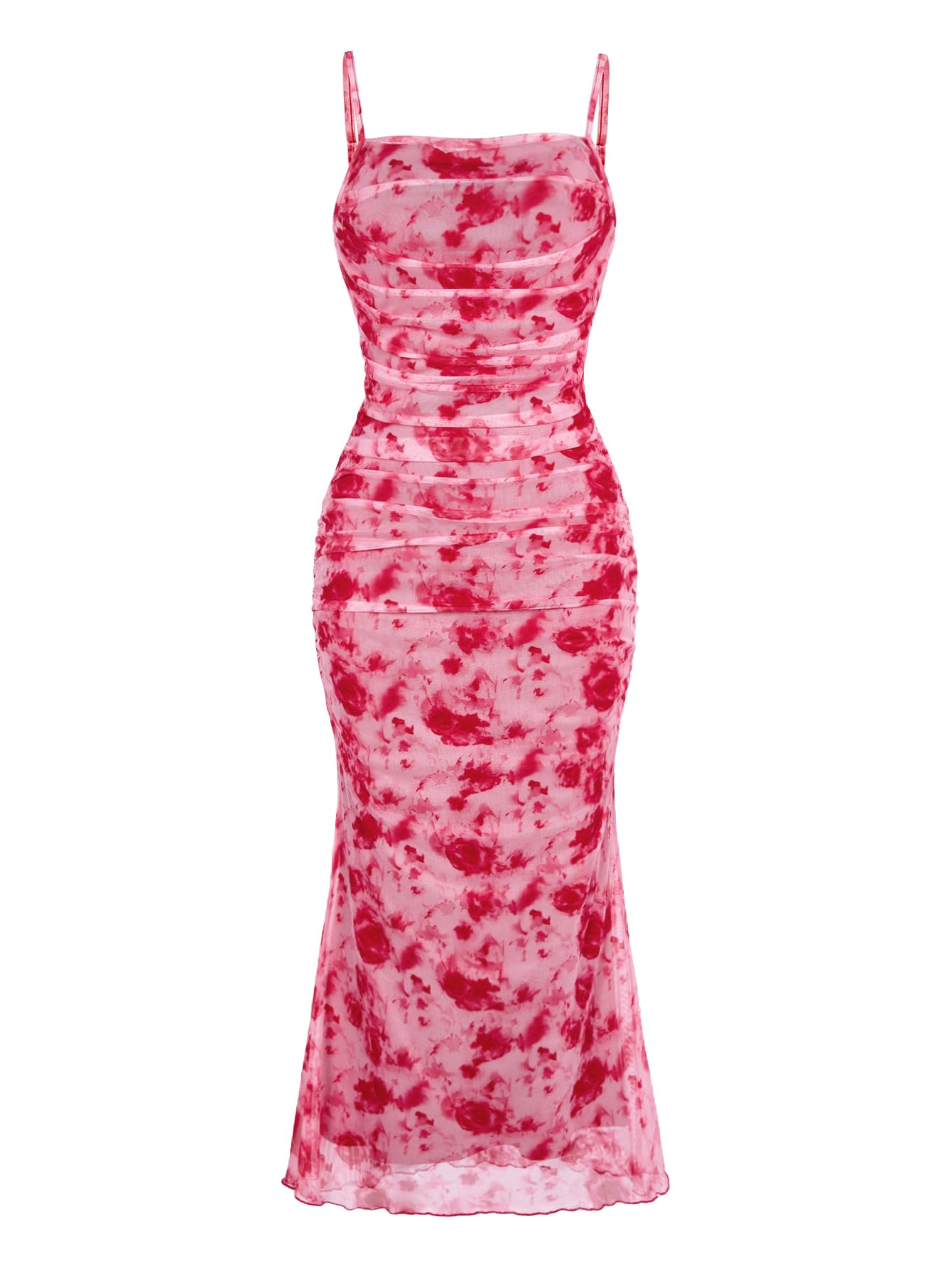 GORGLITTER Women's Floral Spring Summer Wedding Guest Dress Bridal Shower Cocktail Tea Party Beach Midi Sun Dress 2026 Red Florals Small