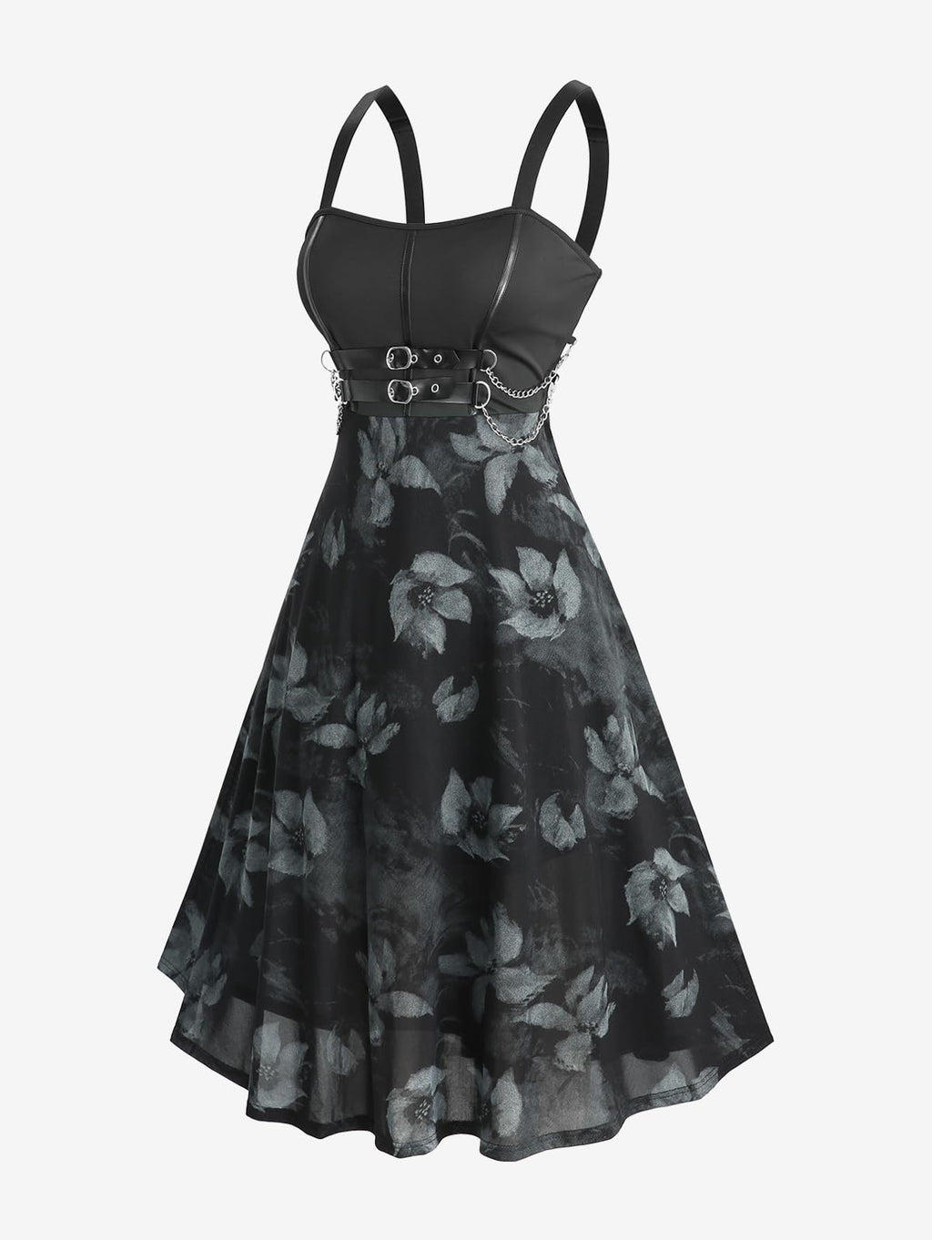 ROSE GAL Women Plus Size Gothic Dress Floral Chain Decor High Waisted Midi Tank Dress(Black/L)