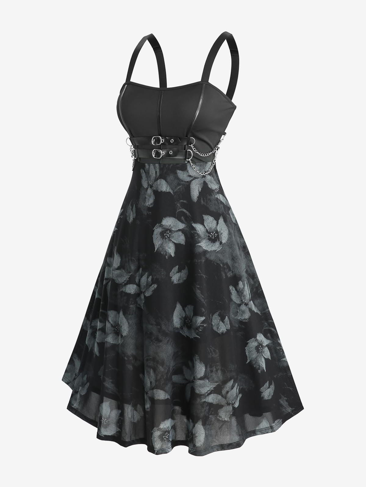 ROSE GAL Women Plus Size Gothic Dress Floral Chain Decor High Waisted Midi Tank Dress(Black/L)