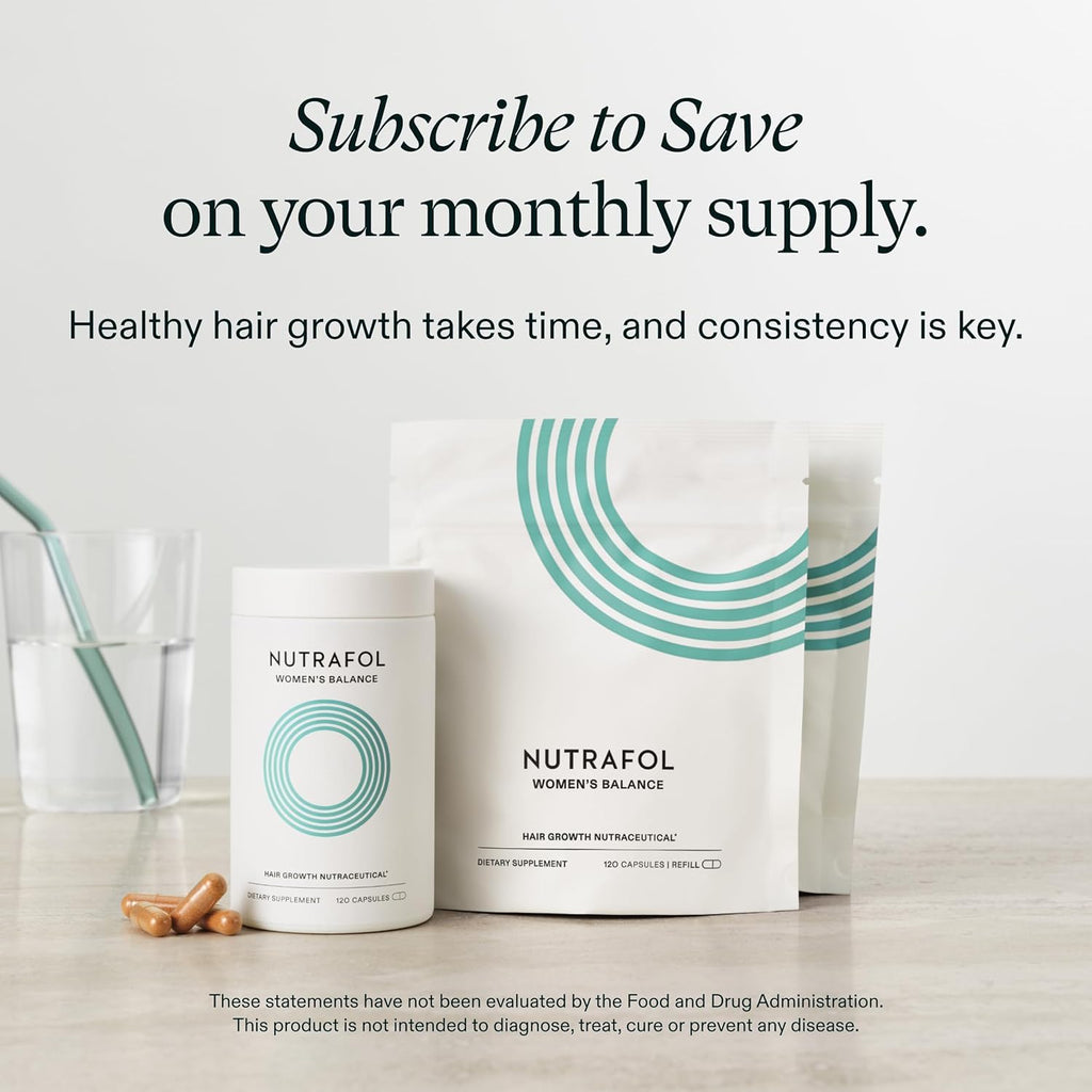 Nutrafol Women's Balance Hair Growth Supplements, Ages 45 and Up, Clinically Proven for Visibly Thicker Hair and Scalp Coverage in 3-6 Months, Dermatologist Recommended - 1 Month Supply Refill Pouch