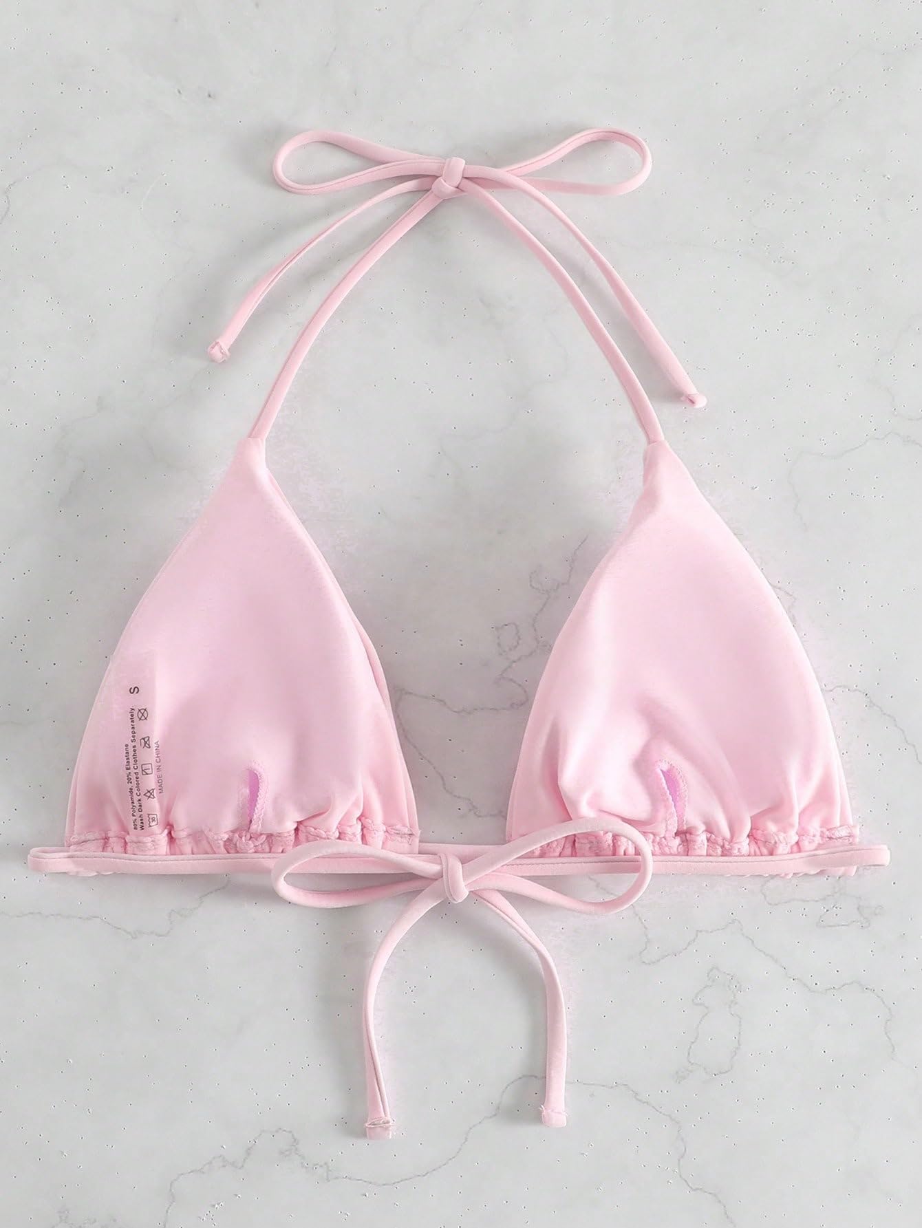 WDIRARA Women's Solid Triangle Bikini Top Sexy Halter String Micro Bathing Suits Tops Light Pink S