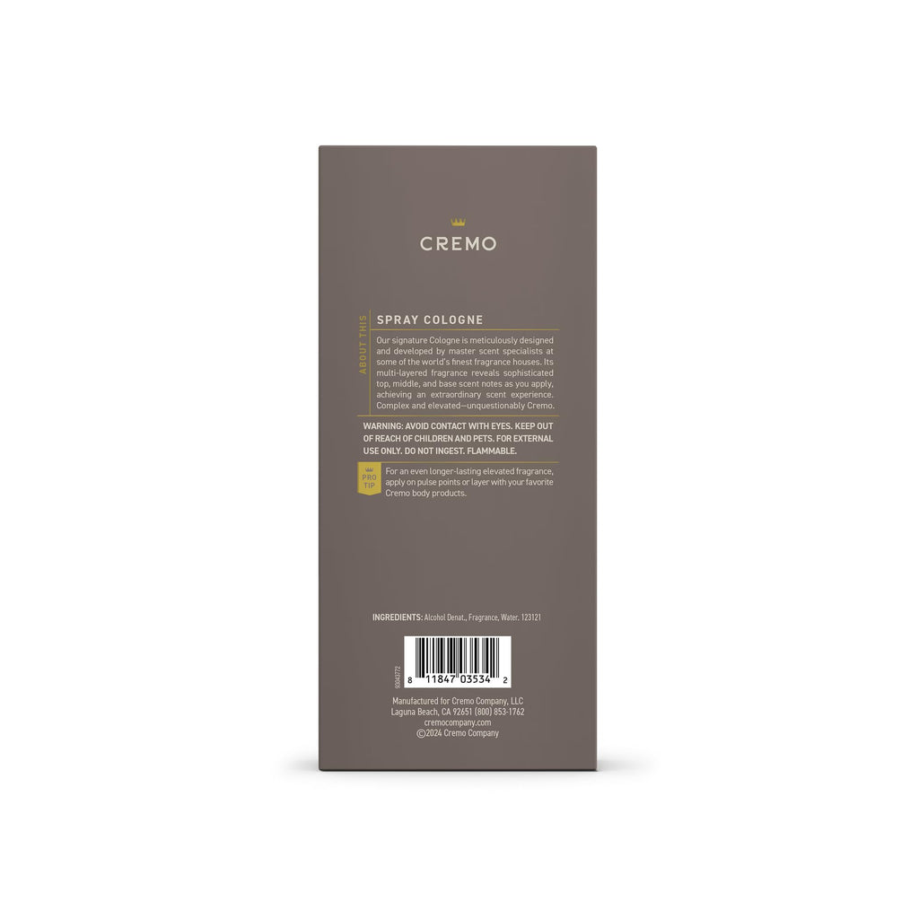 Cremo Cologne For Men - Vintage Suede Mens Cologne Spray, A Combination of White Moss, Rich Amber, and Smooth Suede, Multi-Layered Signature Men's Fragrances, 3.4 Fl Oz