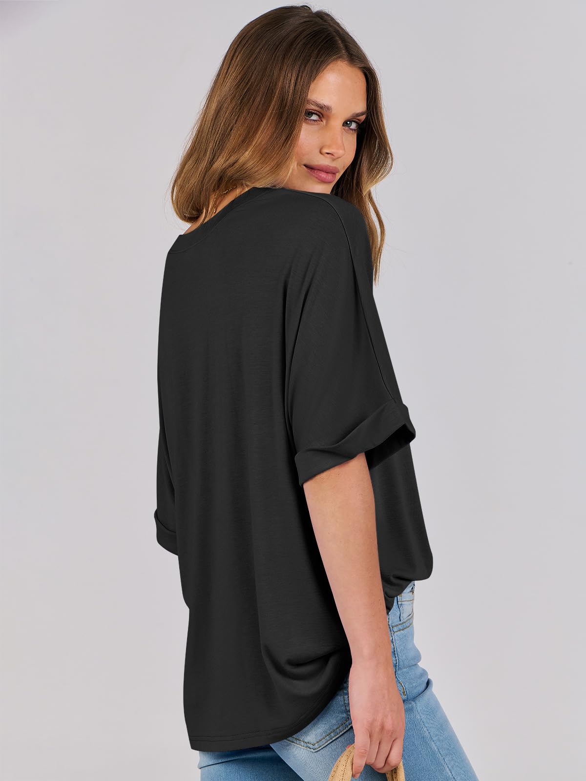 ANRABESS Womens Tops Oversized T Shirts Short Sleeve Crewneck Summer Casual Loose Basic Tee Shirt 2026 Trendy Fashion Clothes Black Large