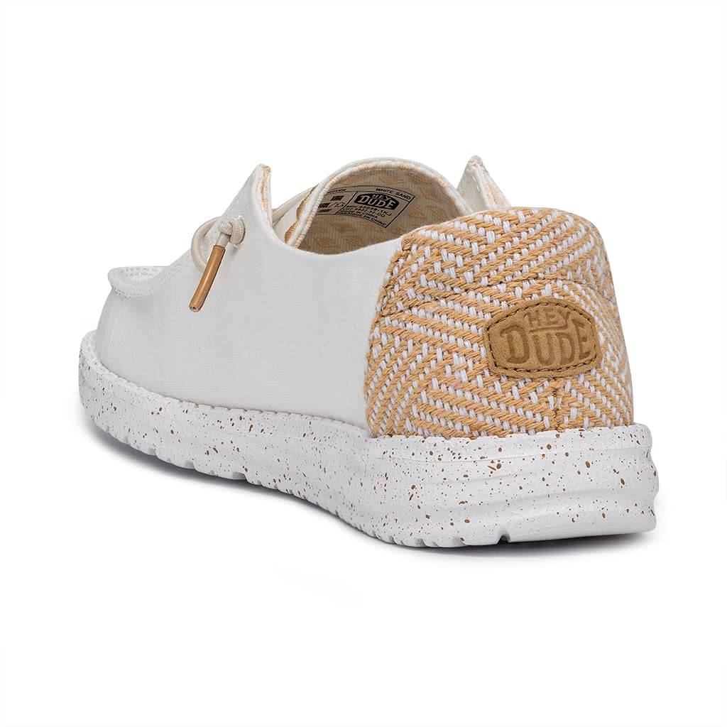HEYDUDE Women's Wendy Chambray White Sand Size 8 | Women’s Shoes | Women’s Lace Up Loafers | Comfortable & Light-Weight