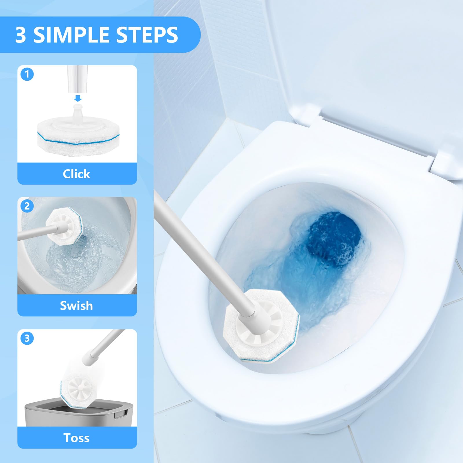 50 Pcs Toilet Bowl Wand Refills for Clorox, Upgraded Octagon Disposable Replacement Heads Compatible with Clorox Toilet Wand for Bathroom Cleaning