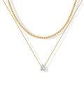 PAVOI 14K Yellow Gold Plated Serpentine Chain Choker with Solitaire Pear-Cut Stone Pendant Layering Necklace Pack for Women | Cubic Zirconia Statement Layered Necklace Set