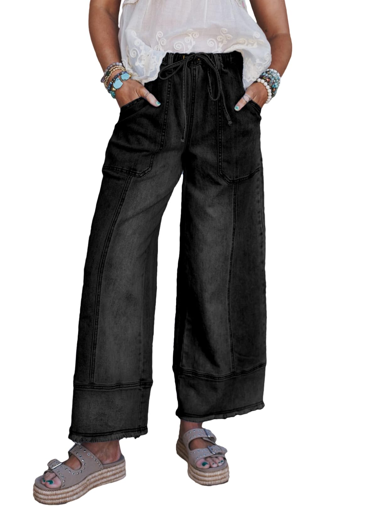 SHEWIN Womens Jeans High Waisted Wide Leg Stretch Jeans Baggy Jeans Women 2026 Bristol Black Size 8