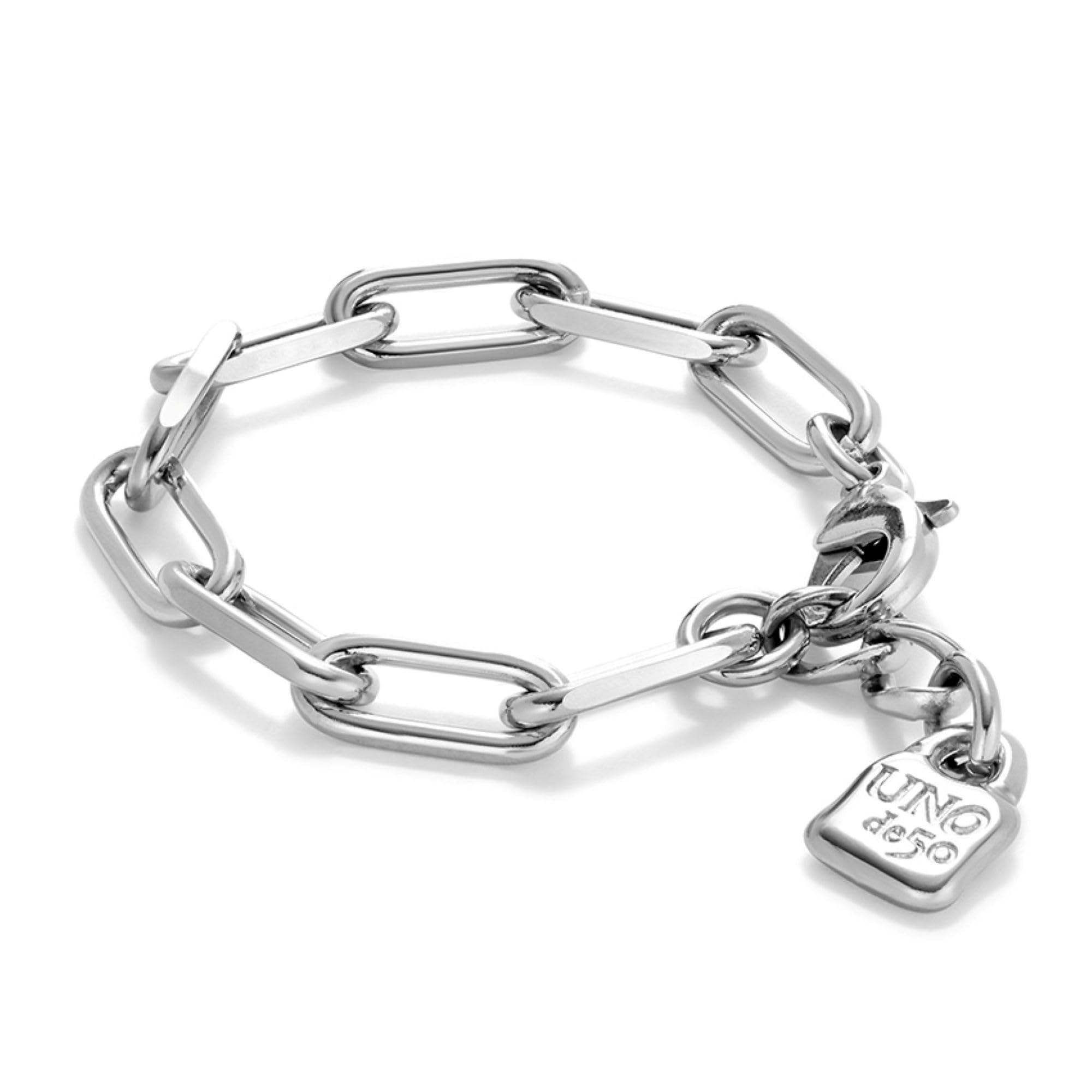 Uno de 50 Sterling Silver-Plated SER VALIENTE Paperclip Link Chain Bracelet, 7" Extendable to 8"