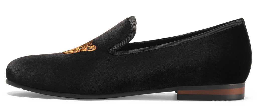 Journey West Men's Velvet Loafers Embroidery Slip-On Loafers Tuxedo Dress Shoes Smoking Slippers for Men Leopard Black 9