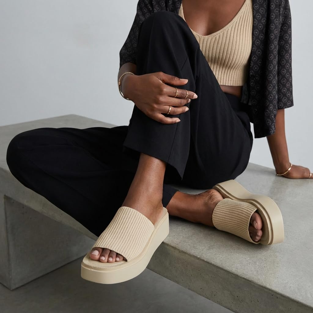CUSHIONAIRE Pim Wedge Chunky Platform Womens Sandals with Firm Knit Upper & Memory Foam Summer Sandals for Women 2026, TAUPE 9.5
