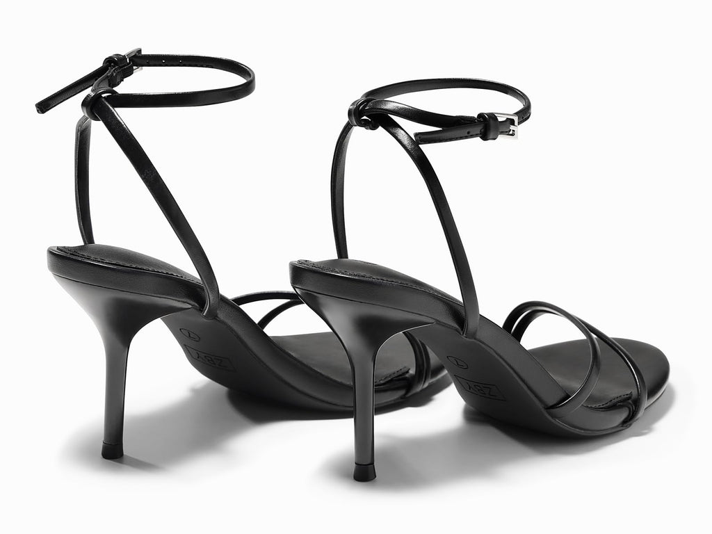 Coutgo Womens Strappy High Heels Open Almond Toe Dress Shoes Ankle Strap Summer Heeled Sandals, Black, size 9.5