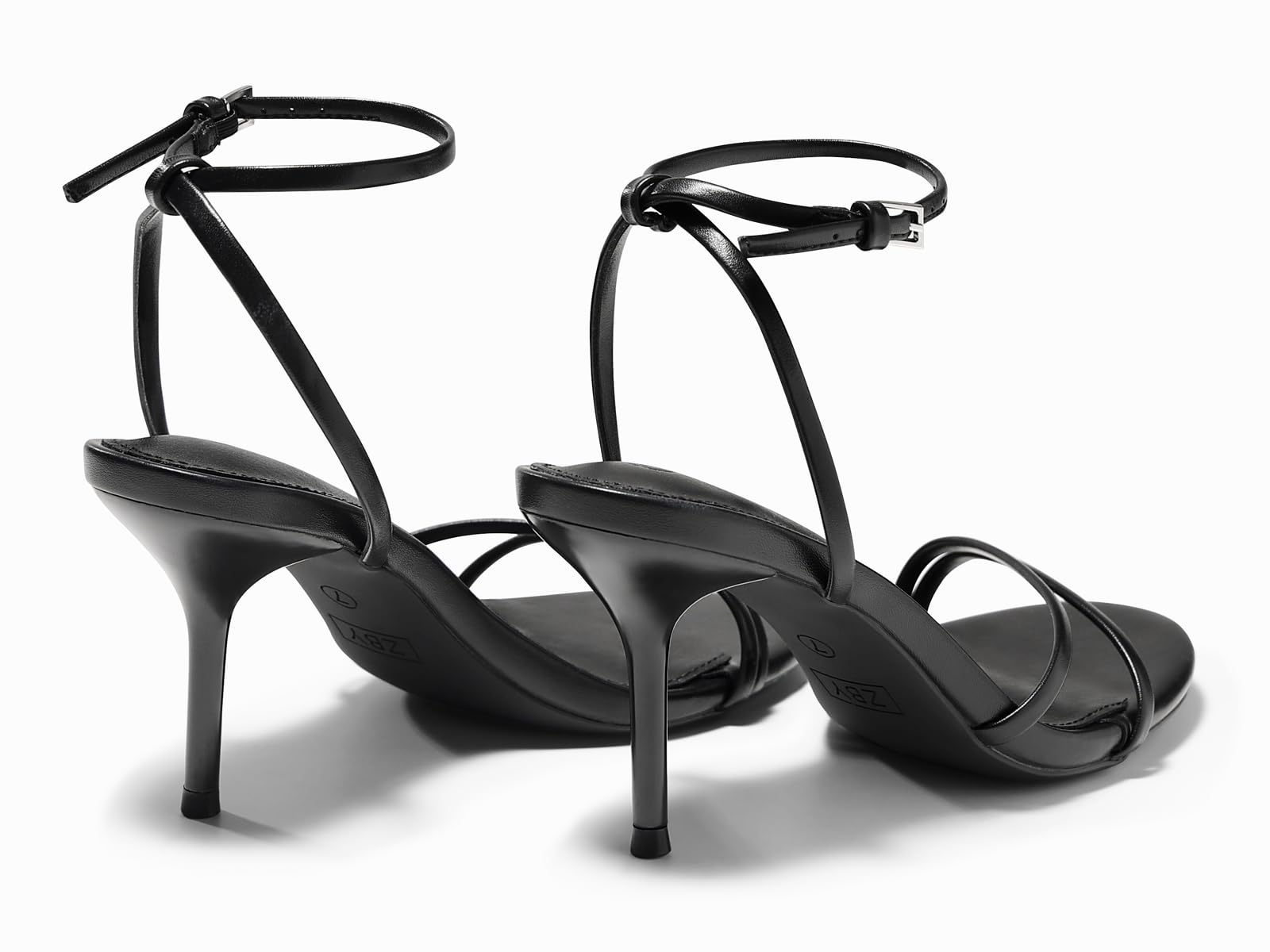 Coutgo Womens Strappy High Heels Open Almond Toe Dress Shoes Ankle Strap Summer Heeled Sandals, Black, size 9.5