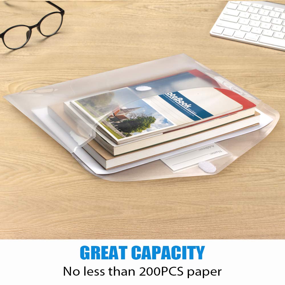 Sooez 10 Pack Plastic Envelopes File Folders, Clear Folder for Document US Letter A4 Size Poly Envelopes with Label Pockets for School Home Work Office Organizer, Clear