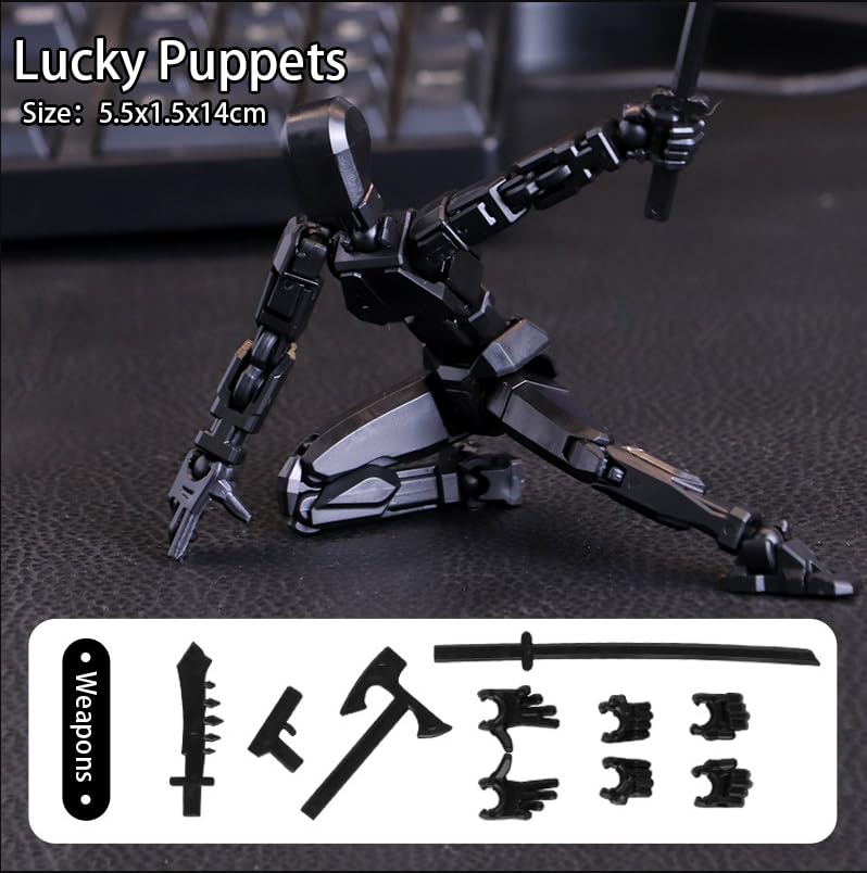 Dumwick Assembly Completed Titan 13 Action Figure Set,Titan 13 Robot Action Figures 3D Printed Multi Jointed Movable,Nova 13 Action Figure,Decorations for Action Figures (Black,1pc)
