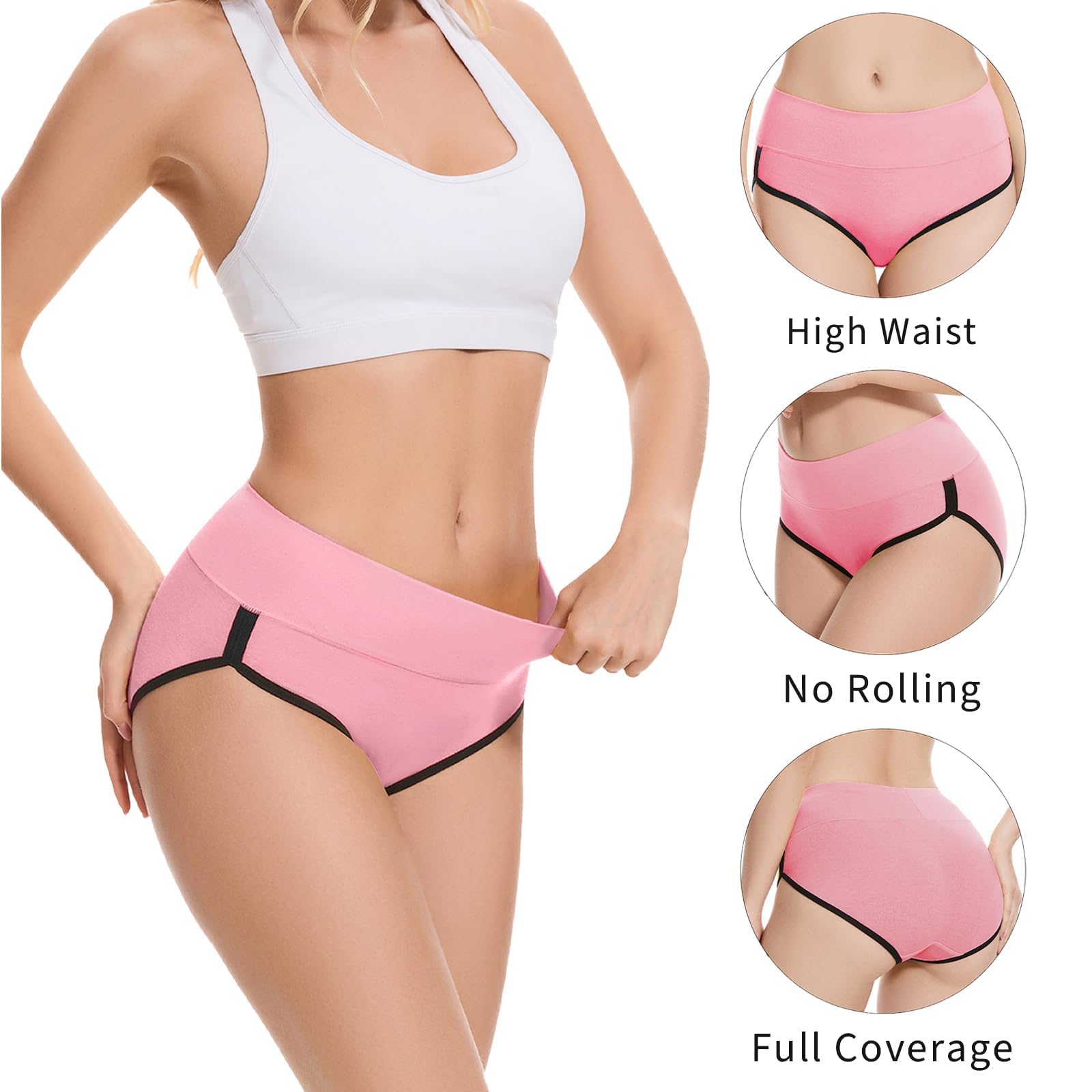 CAILECOTTON Womens Underwear Cotton Underwear for women High Waisted Full Coverage Brief Soft Stretch Breathable Everyday Hipster Ladies Pantie Comfy Briefs - Multi 5 pack