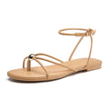 Sqzrkj Strappy Flat Sandals for Women Comfortable Open Round Toe Ankle Strap Thong Flip Flops Sandals Summer Beach Dressy Shoes Brown Size 6