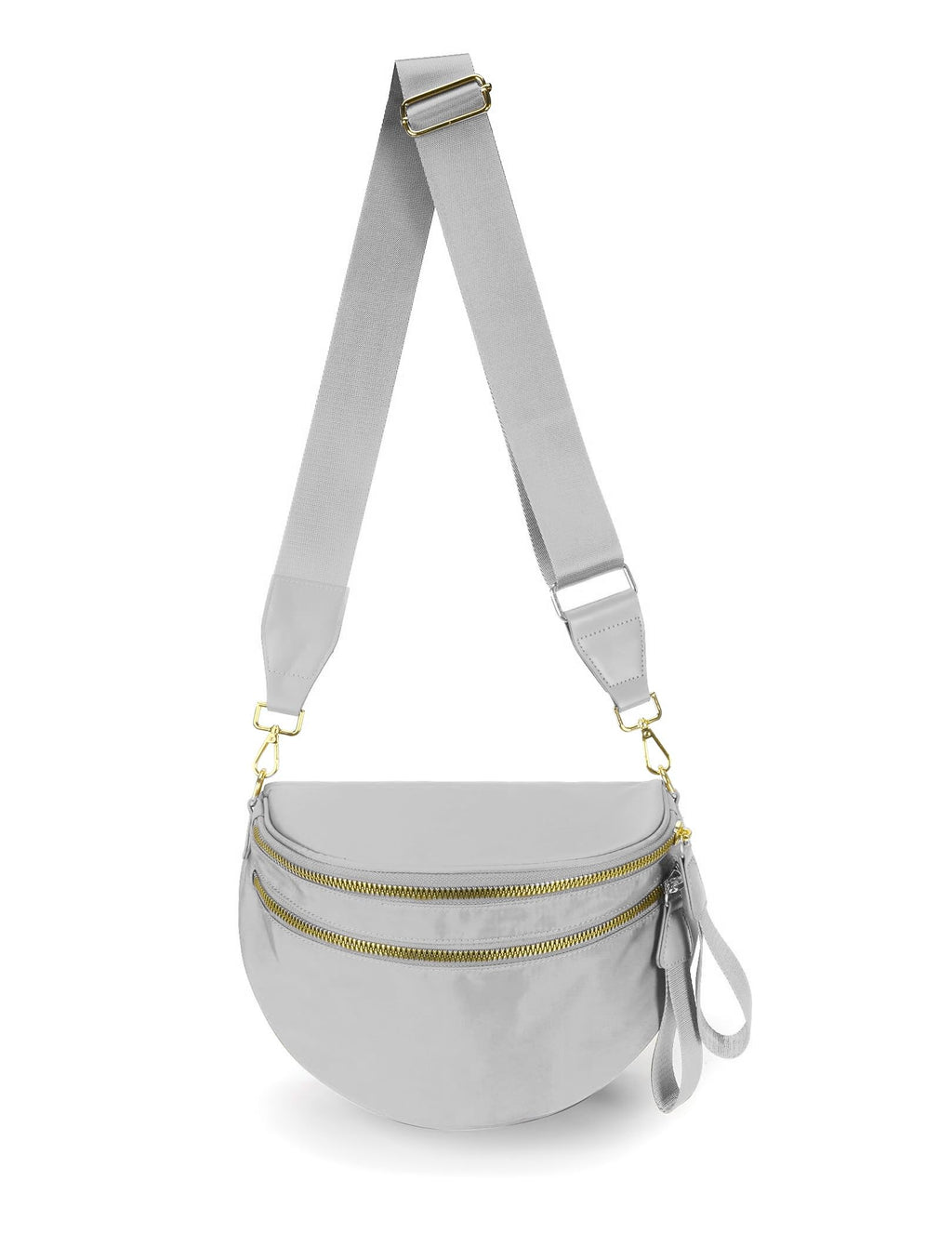 FEIBOON Spacious Nylon Crossbody Bag Bum Bag Handbags Wallets Purses Trendy Shoulder Bag for Women (Light Gray)
