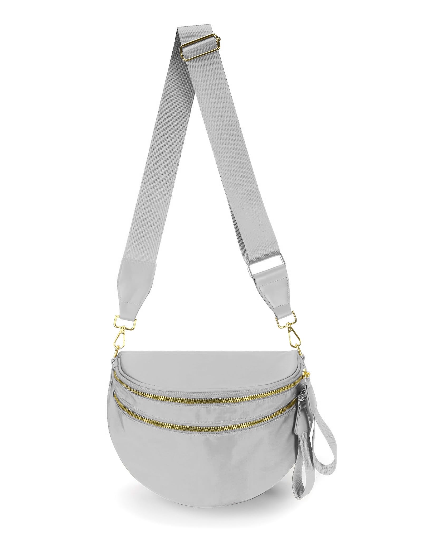 FEIBOON Spacious Nylon Crossbody Bag Bum Bag Handbags Wallets Purses Trendy Shoulder Bag for Women (Light Gray)