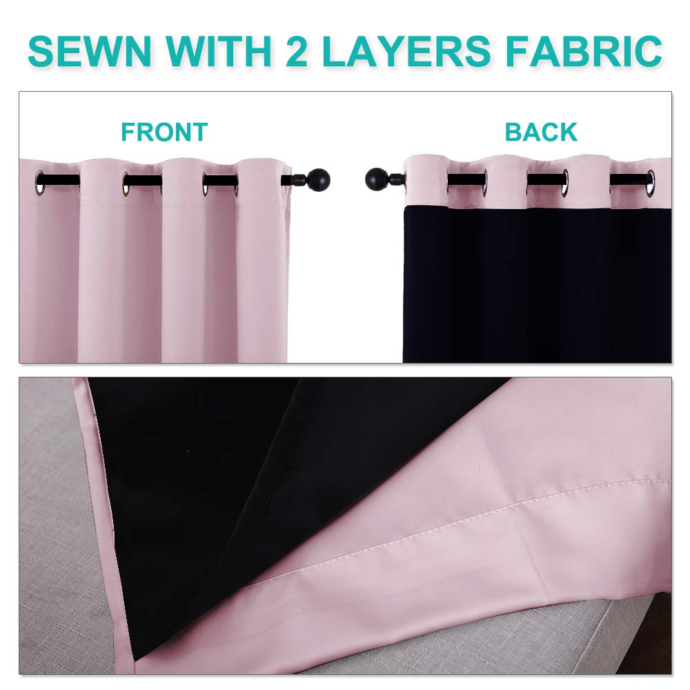 NICETOWN 100% Blackout Window Curtain Panels, Baby Pink, 2 Pieces, 42-inch Wide Per Panel, Full Light Blocking Drapes with Black Liner for Nursery, 72-inch Drop Thermal Insulated Draperies