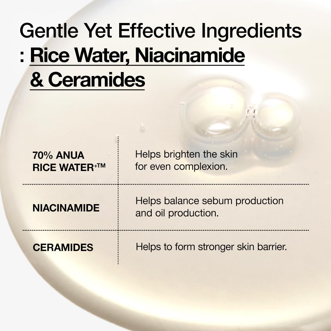 Anua Rice 70 Glow Milky Toner, Glass & Dewy Skin, Hydrating & Barrier Care, Rice Water, Niacinamide, Ceramides, All Skin Types, Fragrance-Free, Non Comedogenic, Korean Skincare, 8.45 fl.oz.