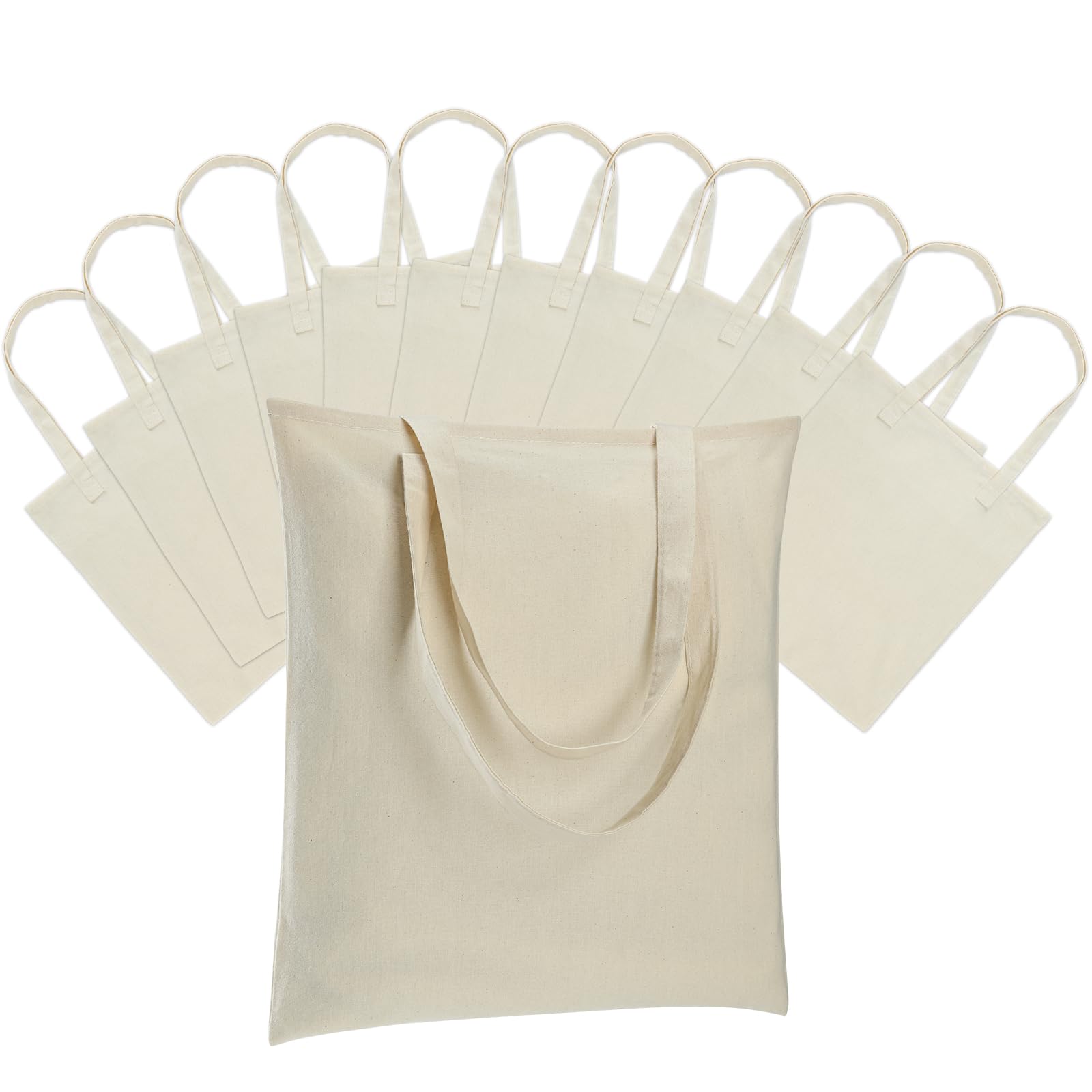 Carbrea 12 Pack Canvas Tote Bag - Lightweight Thin Tote Bags Bulk Blank Shopping Reusable Grocery Bags for DIY Gift Sublimation Activity - Beige