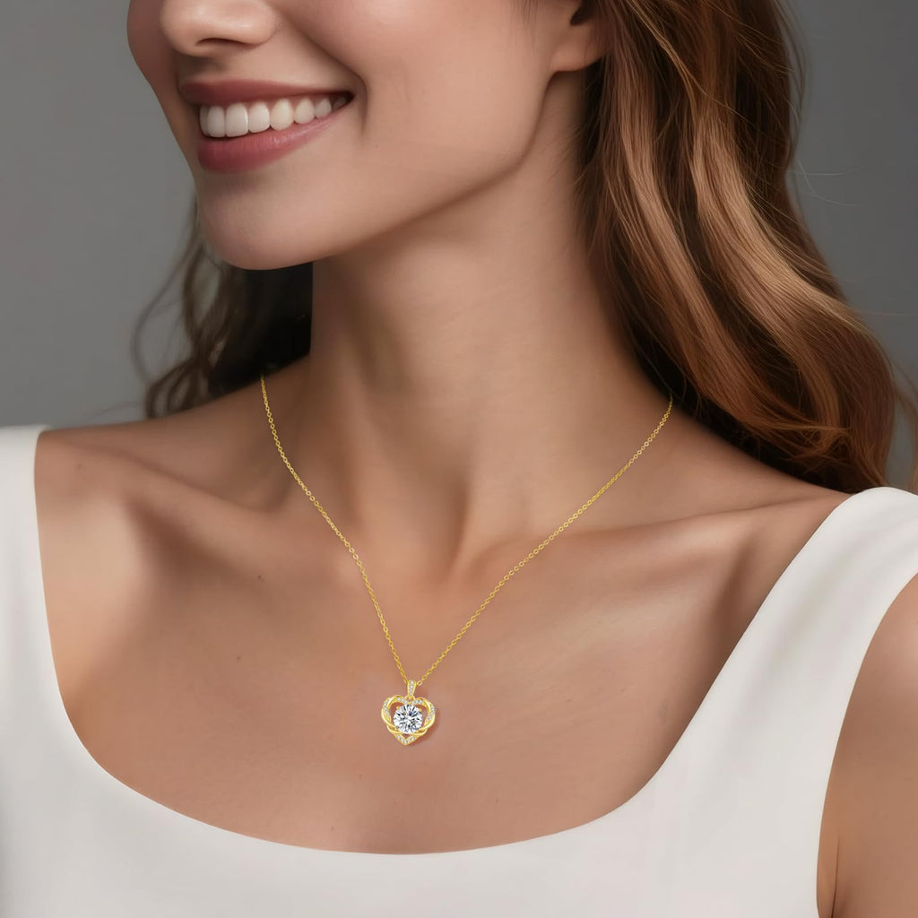 OOBEE Valentines Day Gift Moissanite Heart Pendant Necklace for Women 925 Sterling Silver Fine Jewelry for Her, Ideal Birthday Anniversary Christmas Gift for Women Wife Mom Girlfriend Daughter, 18K Gold Plated (18K-3CT)