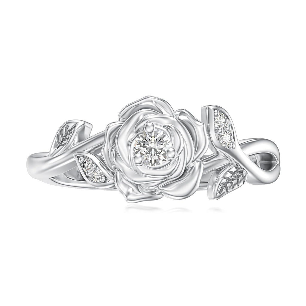 LWXIE Diamond Rose Open Ring for Women 925 Sterling Silver Rose Flower Adjustable Finger Rings Jewelry Birthday Anniversary Christmas Gifts for Mom Wife Lover Girlfriend Her